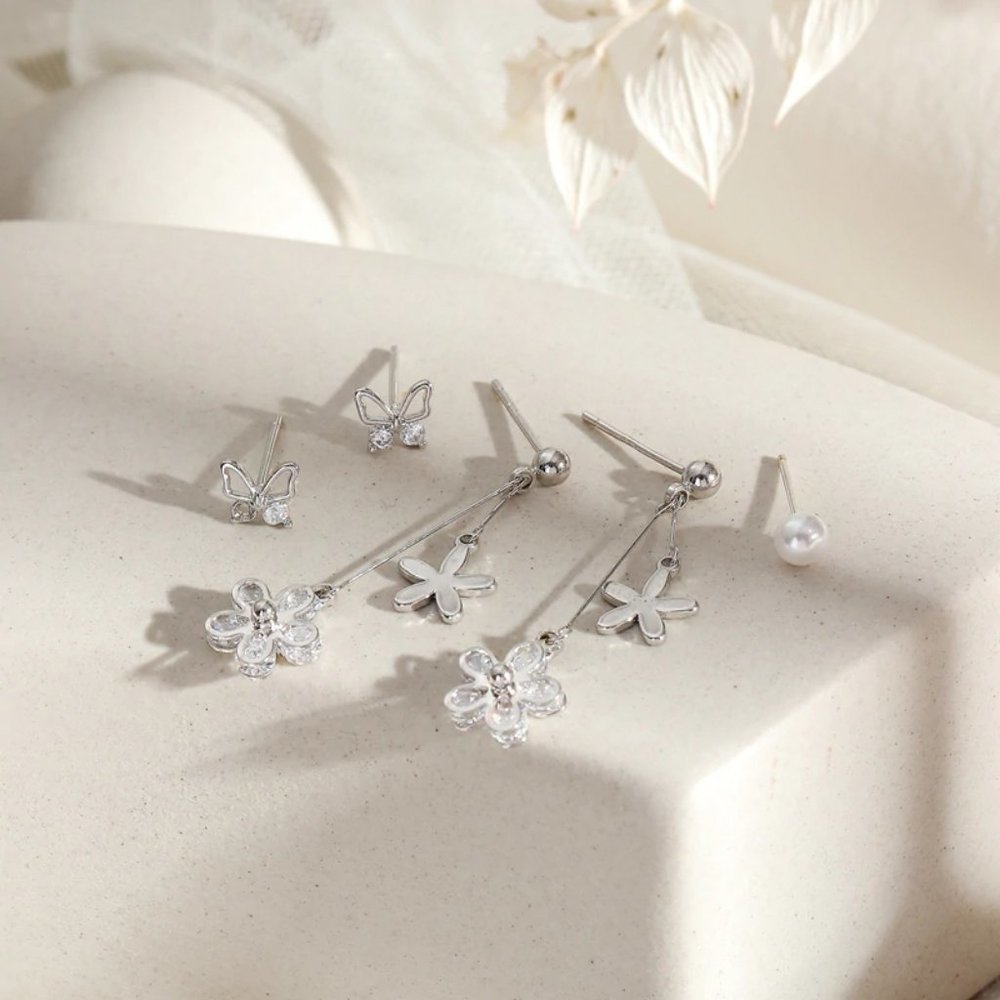 *[3 Pairs] 925 Sterling Silver Flower Earrings Q - Picture 6 of 7